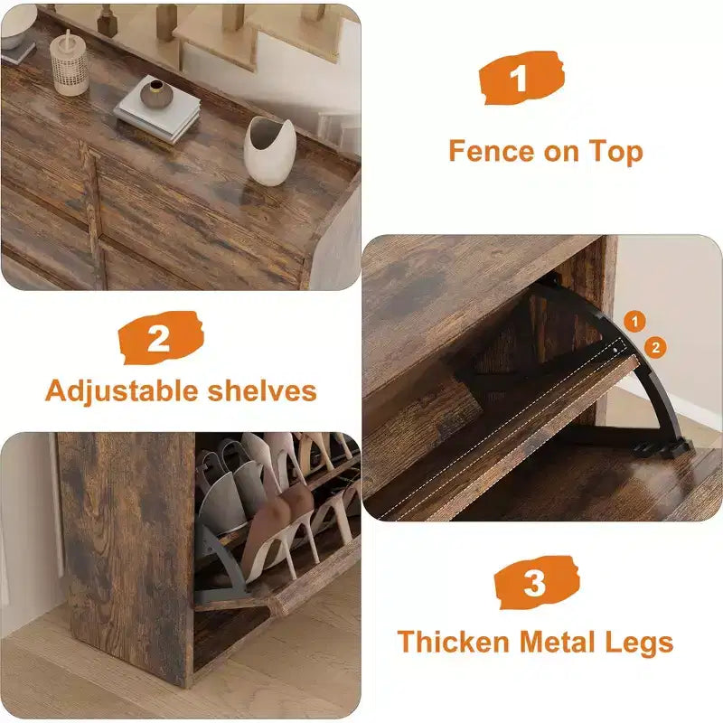 GarveeHome Shoe Cabinet with 6 Flip Drawers, Wooden Shoe Organizer Cabinet with Adjustable Shelf, Shoe Storage, Hidden Shoe Cabinet for Entryway
