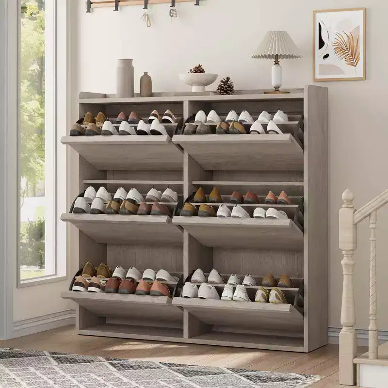 GarveeHome Shoe Cabinet with 6 Flip Drawers, Wooden Shoe Organizer Cabinet with Adjustable Shelf, Shoe Storage, Hidden Shoe Cabinet for Entryway