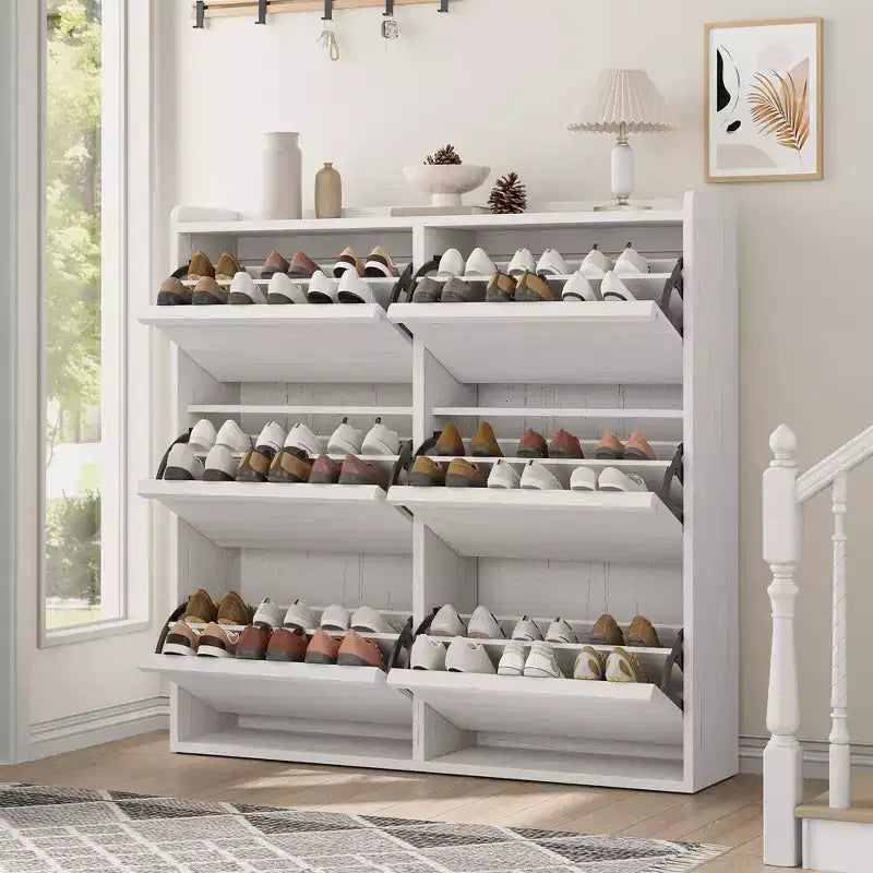 GarveeHome Shoe Cabinet with 6 Flip Drawers, Wooden Shoe Organizer Cabinet with Adjustable Shelf, Shoe Storage, Hidden Shoe Cabinet for Entryway