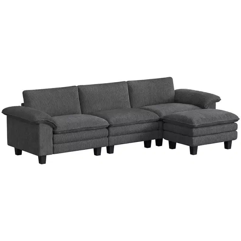 HOMCOM Sectional Sofa, L Shaped Couch with Deep Seat, Movable Ottoman and Pillow-top Armrests
