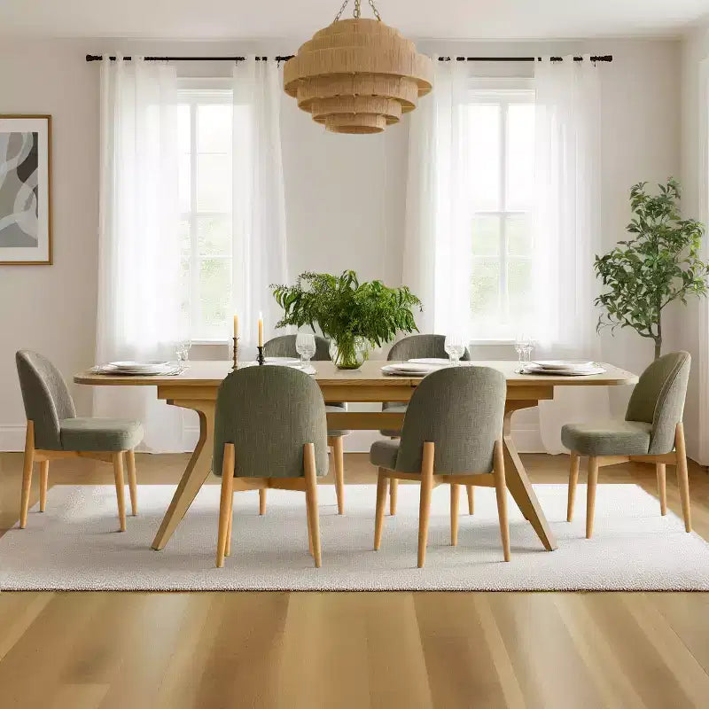 7-Piece Dining Table Set, 78-96 Extendable Trestle Base Table with Upholstered Chairs Featuring Solid Wood Legs-Panipeachy
