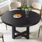 PexFix Solid Wood Farmhouse Dining Table Round Wood Texture Top with Cross X Base for Modern Dining Rooms & Family Gatherings