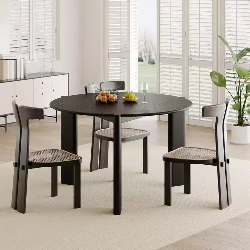 PexFix Solid Wood Farmhouse Dining Table Round Wood Texture Top with Cross X Base for Modern Dining Rooms & Family Gatherings
