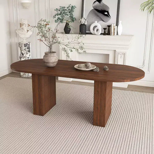 62.9 Oval Dining Table for 6 Walnut Veneer MDF Tabletop with MDF Base Modern Farmhouse Dininghouse Table with Waterproof Scratch Resistant Surface