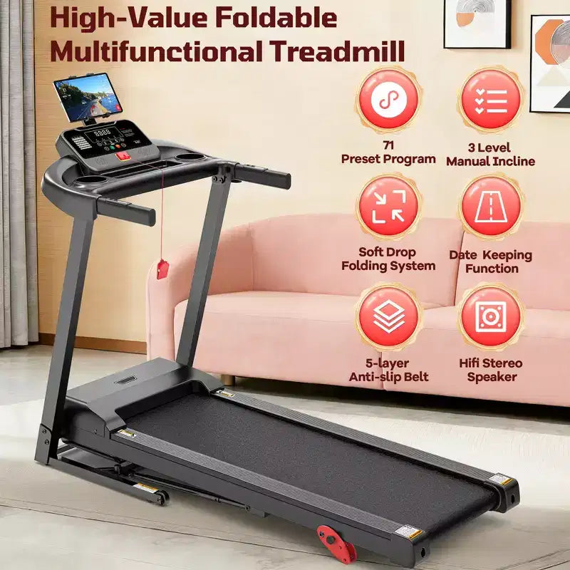 Tapis roulant da 3,5 HP in offerta: Tapis roulant pieghevole 4 in 1 con inclinazione del 12%, app e altoparlanti Bluetooth, capacità di 150 kg, 71 programmi, per casa/ufficio