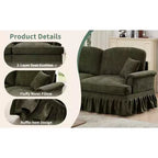 MooxvMoo 107in Chenille Midcentury Modern Sofa U Shaped Couch, with Detachable Ruffle Hem, Sectional Couches W/ Throw Pillows & 2 Ottoman, Green