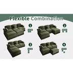 MooxvMoo 107in Chenille Midcentury Modern Sofa U Shaped Couch, with Detachable Ruffle Hem, Sectional Couches W/ Throw Pillows & 2 Ottoman, Green