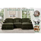 MooxvMoo 107in Chenille Midcentury Modern Sofa U Shaped Couch, with Detachable Ruffle Hem, Sectional Couches W/ Throw Pillows & 2 Ottoman, Green
