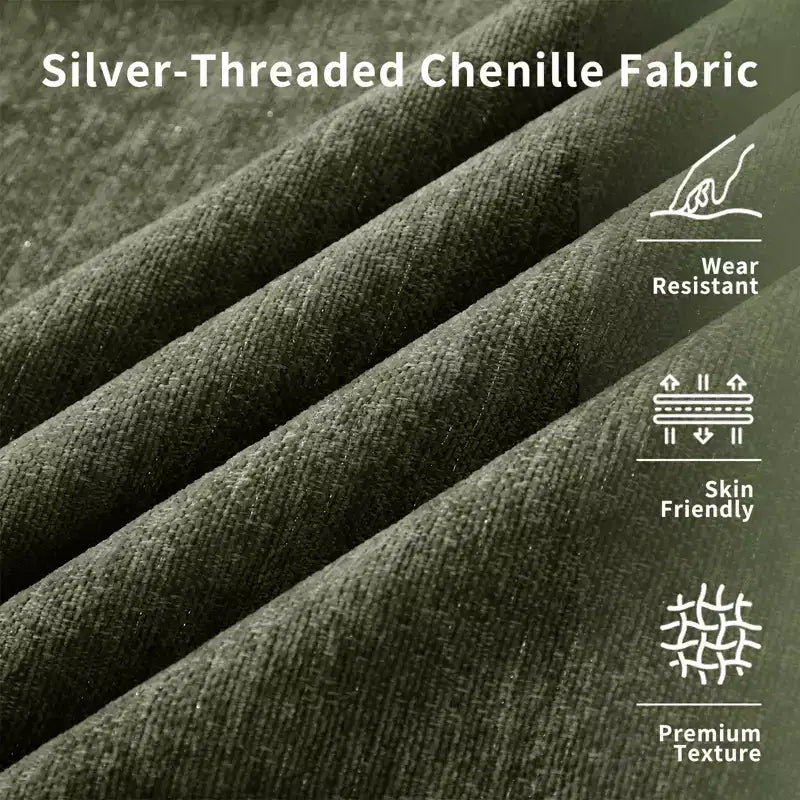 MooxvMoo 107in Chenille Midcentury Modern Sofa U Shaped Couch, with Detachable Ruffle Hem, Sectional Couches W/ Throw Pillows & 2 Ottoman, Green