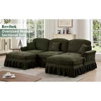 MooxvMoo 107in Chenille Midcentury Modern Sofa U Shaped Couch, with Detachable Ruffle Hem, Sectional Couches W/ Throw Pillows & 2 Ottoman, Green