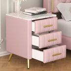 Comodini moderni imbottiti con cassetto, piano in finto marmo e gambe in metallo dorato, eleganti tavolini da comodino per camera da letto o divano-Panipeachy