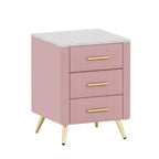 Comodini moderni imbottiti con cassetto, piano in finto marmo e gambe in metallo dorato, eleganti tavolini da comodino per camera da letto o divano-Panipeachy