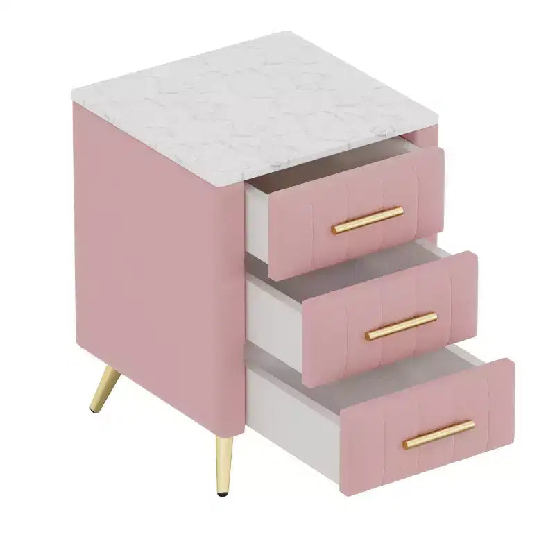 Comodini moderni imbottiti con cassetto, piano in finto marmo e gambe in metallo dorato, eleganti tavolini da comodino per camera da letto o divano-Panipeachy