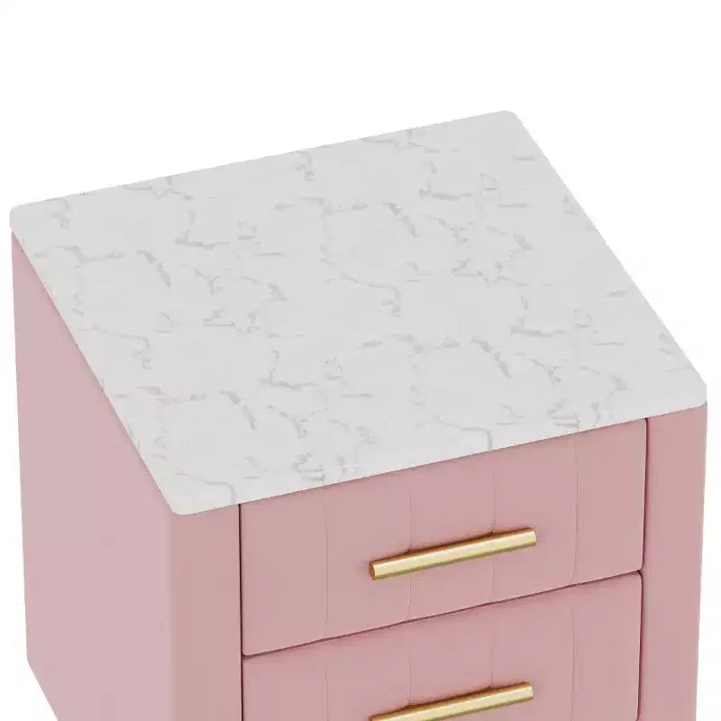 Comodini moderni imbottiti con cassetto, piano in finto marmo e gambe in metallo dorato, eleganti tavolini da comodino per camera da letto o divano-Panipeachy