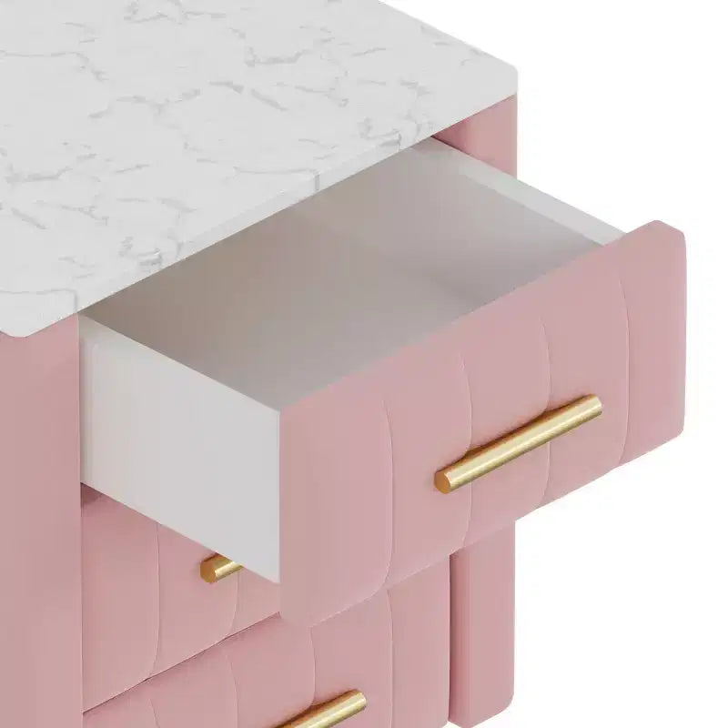 Comodini moderni imbottiti con cassetto, piano in finto marmo e gambe in metallo dorato, eleganti tavolini da comodino per camera da letto o divano-Panipeachy