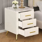 Comodini moderni imbottiti con cassetto, piano in finto marmo e gambe in metallo dorato, eleganti tavolini da comodino per camera da letto o divano-Panipeachy