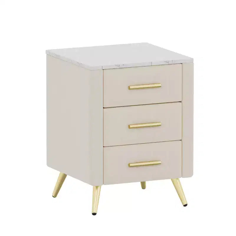 Comodini moderni imbottiti con cassetto, piano in finto marmo e gambe in metallo dorato, eleganti tavolini da comodino per camera da letto o divano-Panipeachy