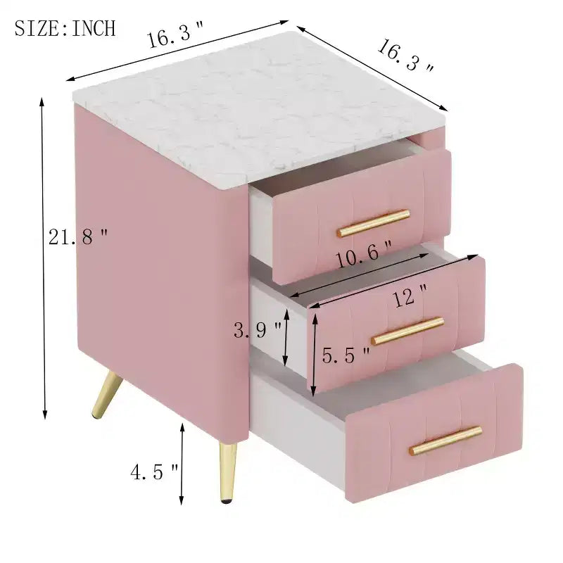 Modern Upholstered Nightstands with Drawer, Faux Marble Top and Gold Metal Legs, Elegant Bedside Tables for Bedroom or Sofa Side-Panipeachy