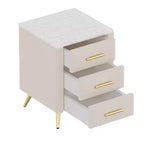 Comodini moderni imbottiti con cassetto, piano in finto marmo e gambe in metallo dorato, eleganti tavolini da comodino per camera da letto o divano-Panipeachy