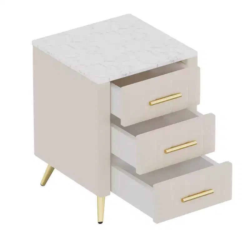 Modern Upholstered Nightstands with Drawer, Faux Marble Top and Gold Metal Legs, Elegant Bedside Tables for Bedroom or Sofa Side-Panipeachy