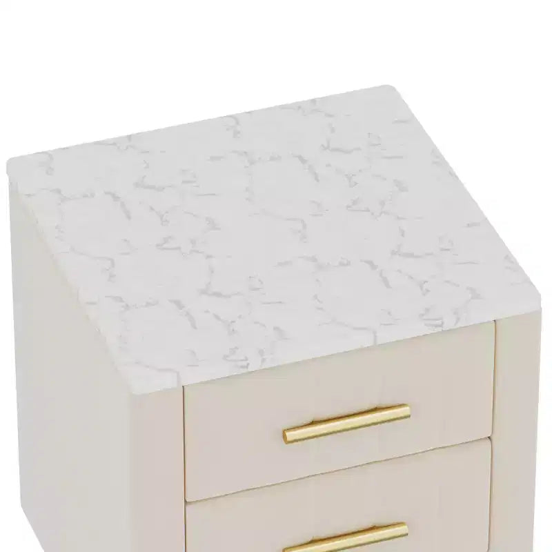 Comodini moderni imbottiti con cassetto, piano in finto marmo e gambe in metallo dorato, eleganti tavolini da comodino per camera da letto o divano-Panipeachy