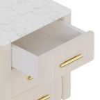 Comodini moderni imbottiti con cassetto, piano in finto marmo e gambe in metallo dorato, eleganti tavolini da comodino per camera da letto o divano-Panipeachy
