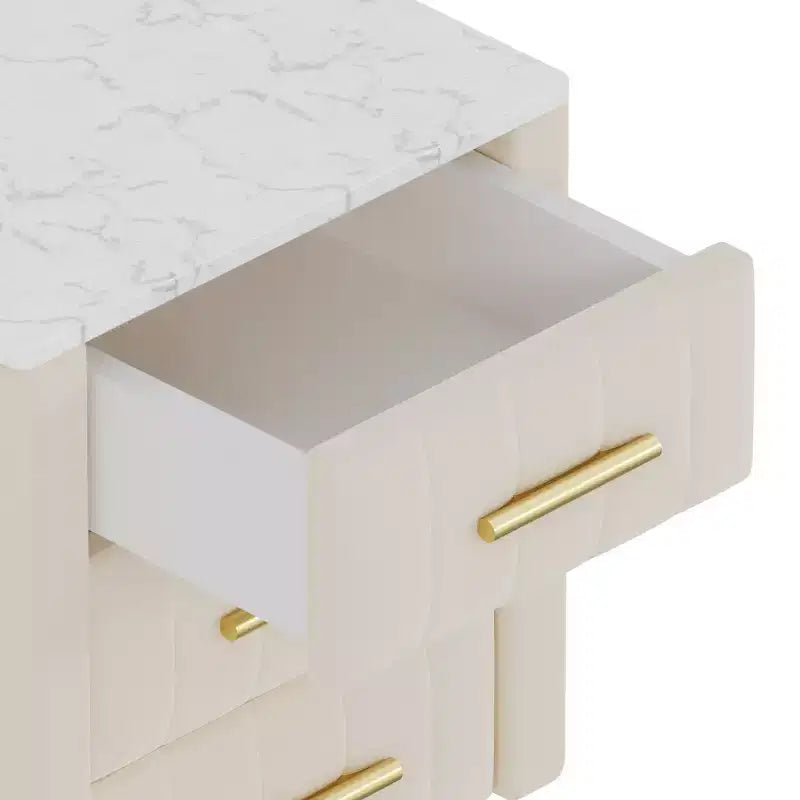Comodini moderni imbottiti con cassetto, piano in finto marmo e gambe in metallo dorato, eleganti tavolini da comodino per camera da letto o divano-Panipeachy