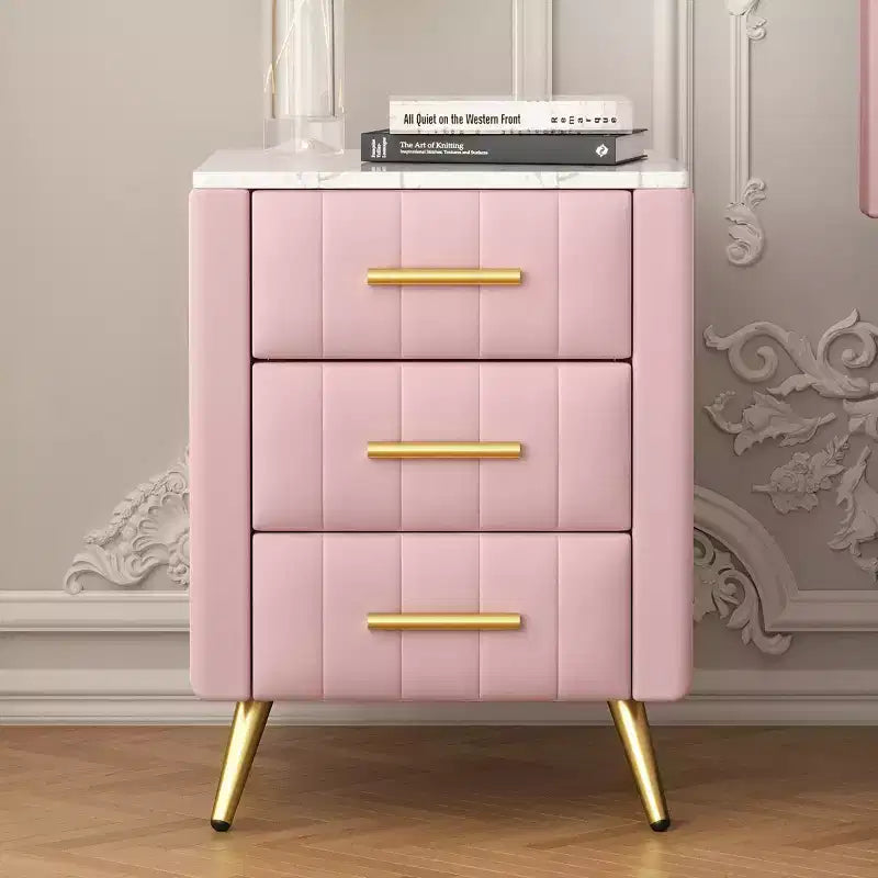 Modern Upholstered Nightstands with Drawer, Faux Marble Top and Gold Metal Legs, Elegant Bedside Tables for Bedroom or Sofa Side-Panipeachy