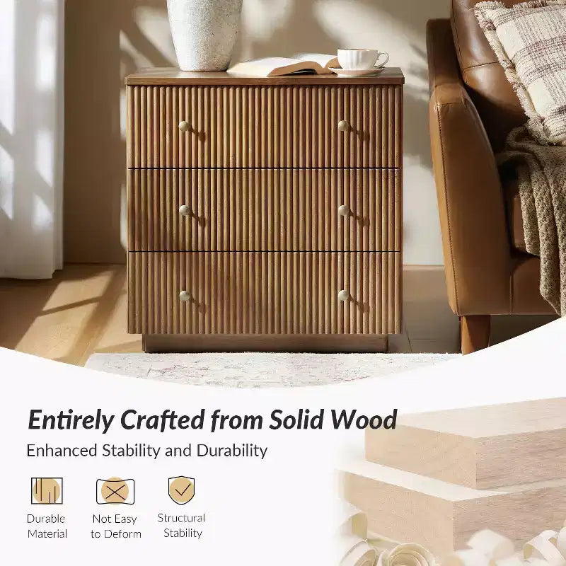Albert 3-Drawer Nightstand Set of 2 with Solid Wood and Charging Station|ART OF LIVING DESIGNS-ACORN