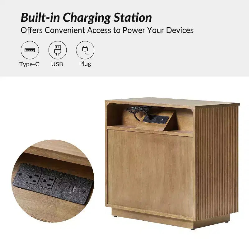 Albert 3-Drawer Nightstand Set of 2 with Solid Wood and Charging Station|ART OF LIVING DESIGNS-ACORN