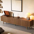 86.6 Extra Long Wood TV Stand for 90 Inch TV Slatted Media Console Entertainment Center with Removable Shelves Walnut Gaoyangjiaju