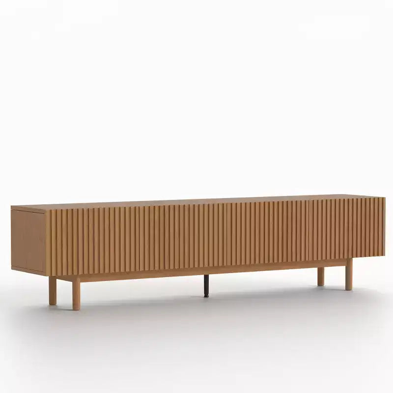86.6 Extra Long Wood TV Stand for 90 Inch TV Slatted Media Console Entertainment Center with Removable Shelves Walnut Gaoyangjiaju