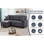 MooxvMoo 86 Modern Sleeper Sectional with Reversible Chaise, 3-Seater Convertible L-Shaped Sofa Bed, Pull-Out Couch in Linen-Like Fabric, Gray