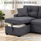 MooxvMoo 86 Modern Sleeper Sectional with Reversible Chaise, 3-Seater Convertible L-Shaped Sofa Bed, Pull-Out Couch in Linen-Like Fabric, Gray