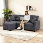 MooxvMoo 86 Modern Sleeper Sectional with Reversible Chaise, 3-Seater Convertible L-Shaped Sofa Bed, Pull-Out Couch in Linen-Like Fabric, Gray
