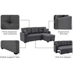 MooxvMoo 86 Modern Sleeper Sectional with Reversible Chaise, 3-Seater Convertible L-Shaped Sofa Bed, Pull-Out Couch in Linen-Like Fabric, Gray