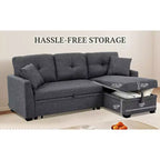 MooxvMoo 86 Modern Sleeper Sectional with Reversible Chaise, 3-Seater Convertible L-Shaped Sofa Bed, Pull-Out Couch in Linen-Like Fabric, Gray
