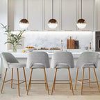 Set of 2 Boucle Counter Height Bar Stools, 27 Modern Upholstered Kitchen Island Chairs with Wood Finish Metal Legs - Panipeachy