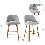 Set of 2 Boucle Counter Height Bar Stools, 27 Modern Upholstered Kitchen Island Chairs with Wood Finish Metal Legs - Panipeachy
