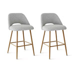 Set of 2 Boucle Counter Height Bar Stools, 27 Modern Upholstered Kitchen Island Chairs with Wood Finish Metal Legs - Panipeachy