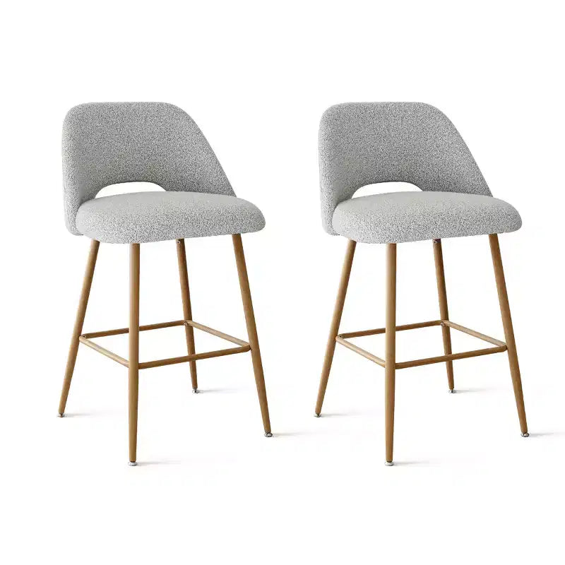 Set of 2 Boucle Counter Height Bar Stools, 27 Modern Upholstered Kitchen Island Chairs with Wood Finish Metal Legs - Panipeachy