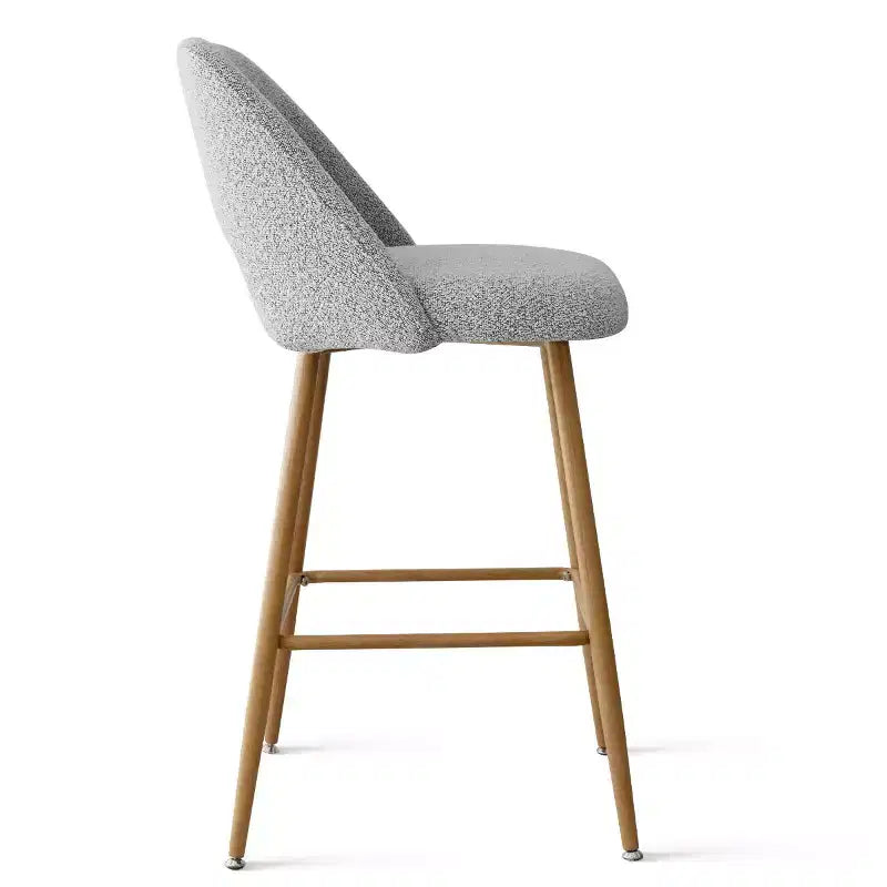 Set of 2 Boucle Counter Height Bar Stools, 27 Modern Upholstered Kitchen Island Chairs with Wood Finish Metal Legs - Panipeachy