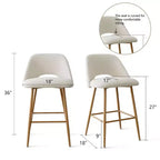 Set of 2 Boucle Counter Height Bar Stools, 27 Modern Upholstered Kitchen Island Chairs with Wood Finish Metal Legs - Panipeachy