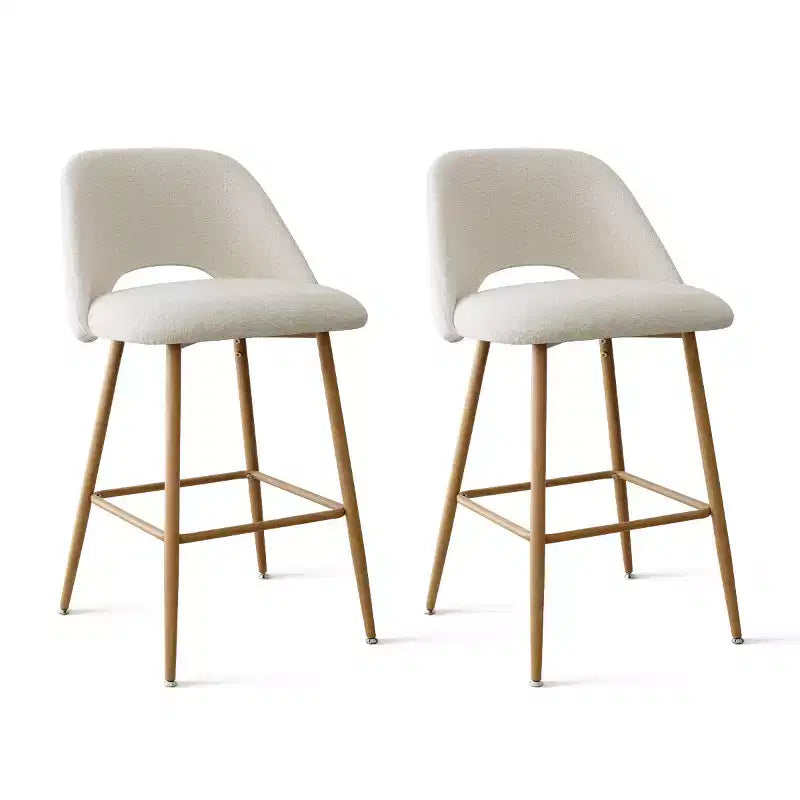 Set of 2 Boucle Counter Height Bar Stools, 27 Modern Upholstered Kitchen Island Chairs with Wood Finish Metal Legs - Panipeachy