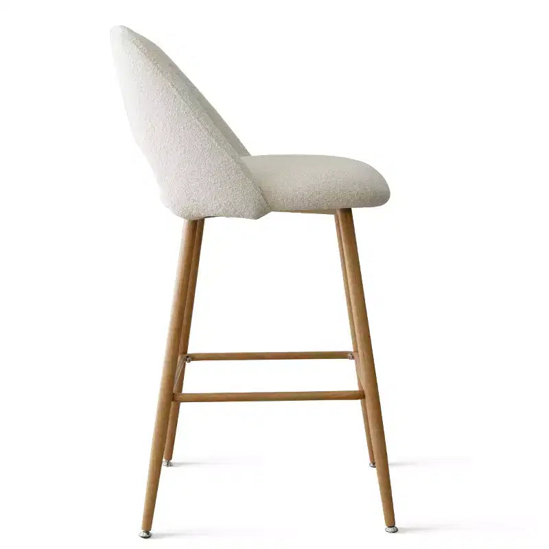 Set of 2 Boucle Counter Height Bar Stools, 27 Modern Upholstered Kitchen Island Chairs with Wood Finish Metal Legs - Panipeachy