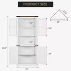 Tall Corner Cabinet, Farmhouse Style Storage with Glass Door & Adjustable Shelves for Kitchen & Bathroom