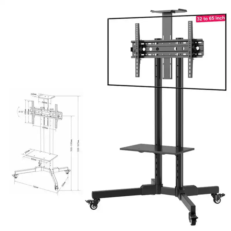 COZONY Carrello TV Mobile con Rotelle, Supporta TV da 32-65 Pollici fino a 50 kg, Regolabile in Altezza, Nero