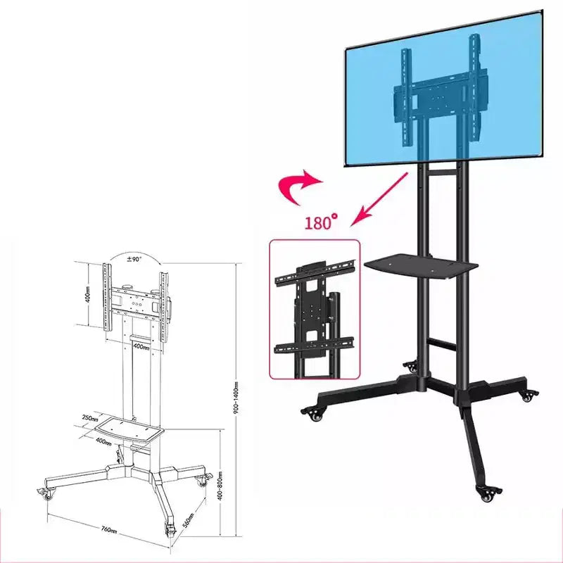 COZONY Carrello TV Mobile con Rotelle, Supporta TV da 32-65 Pollici fino a 50 kg, Regolabile in Altezza, Nero