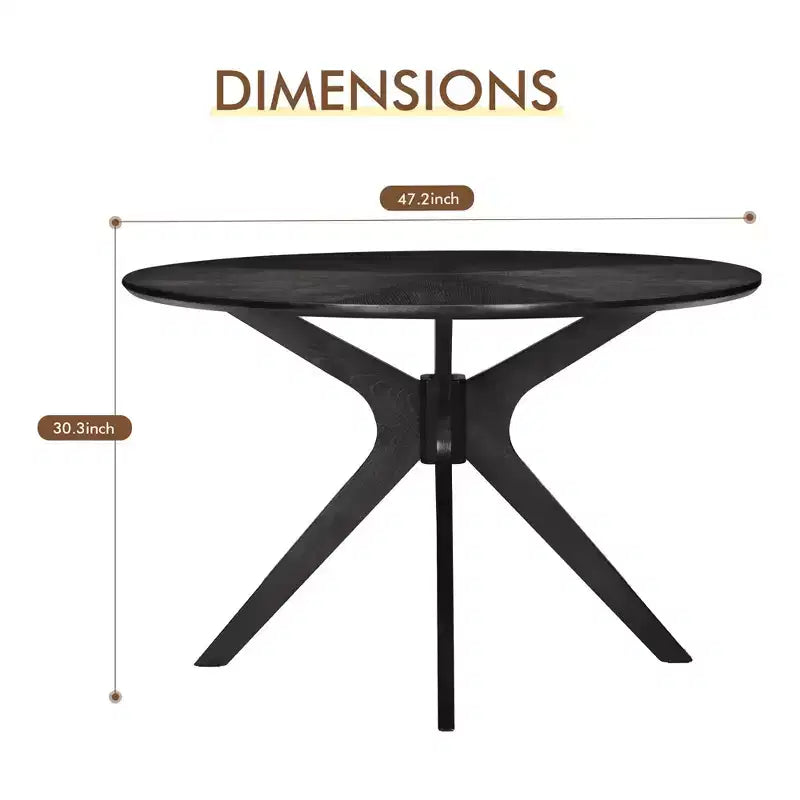 MAYEERTY 47 Round Solid Wood Dining Table, Black Intersecting Pedestal Base 4-6 Seater for Kitchen & Dining Room
