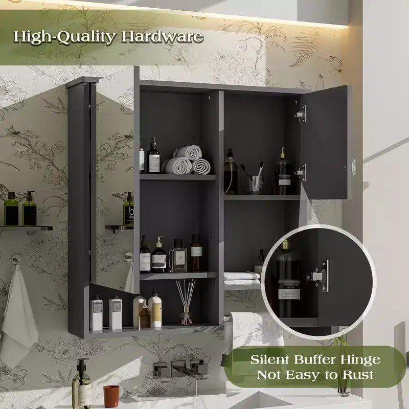 GDFStudio Mazie 29'' Modern Wall Bathroom Medicine Cabinet with Mirror, Shelves and Towels Bar